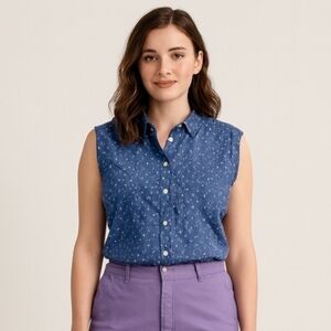 Jach's Girlfriend Blue Tulip Trendy Denimlook Blouse Sz Lg